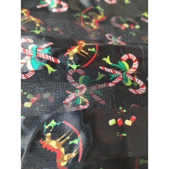 Christmas Scarf Black With Candy canes and Rocking Horses 30 X 12 inches - Picture 4 of 10
